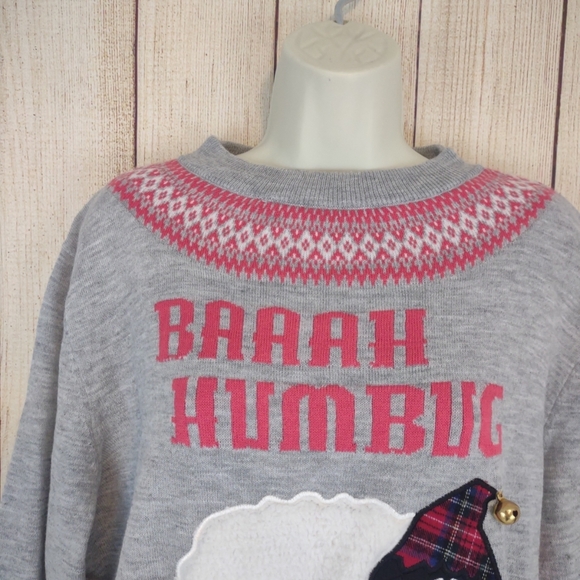 Rockin Around Christmas  Sweater dress Sheep Bell Gray Nordic Ugly Sweater XXL - Picture 2 of 13